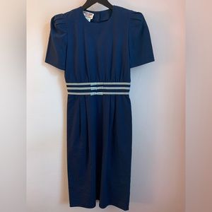 Vintage 80s navy linen dress